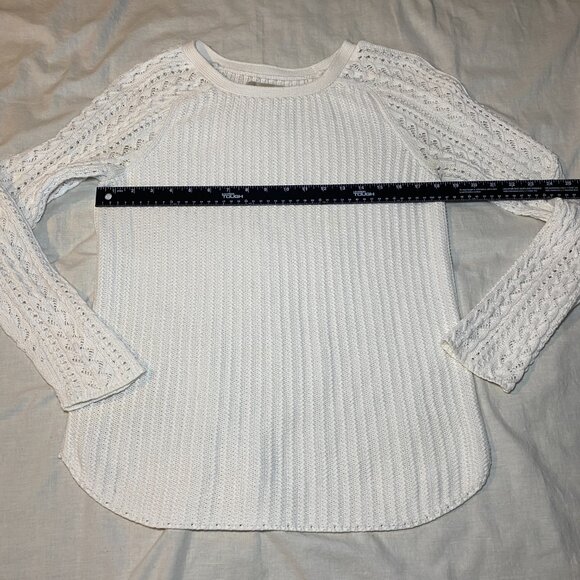 Ann Taylor Loft Cream Cable Knit Sweater Womens L 100% Cotton Ivory Crew EUC - Picture 7 of 9